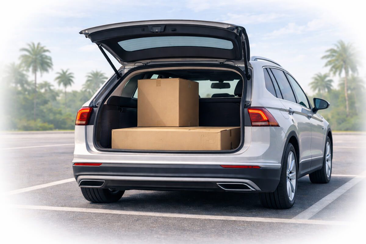 Car trunk loaded with flat-pack packages